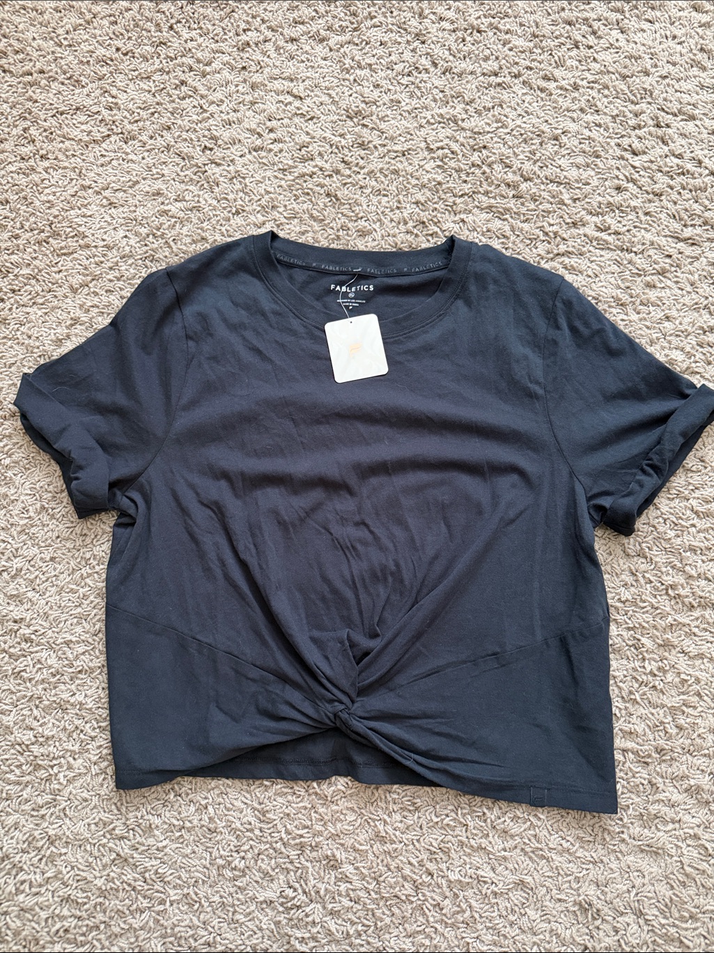 Fabletics Black Short-Sleeve Twist-Front Crop Tee